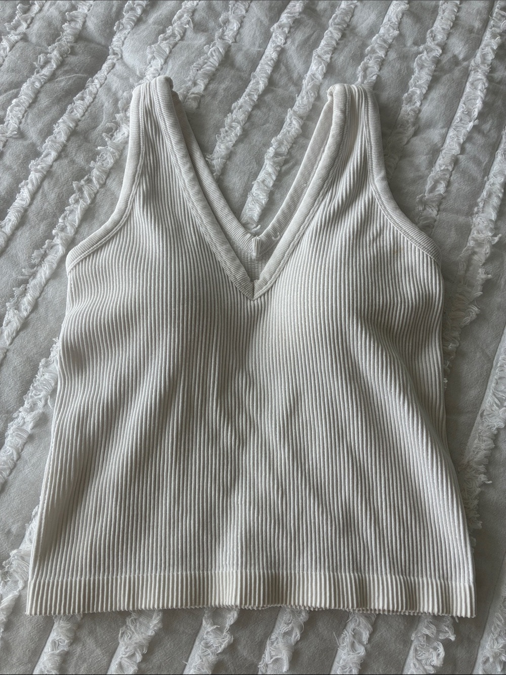 Ribbed V-Neck Tank Top in Cream